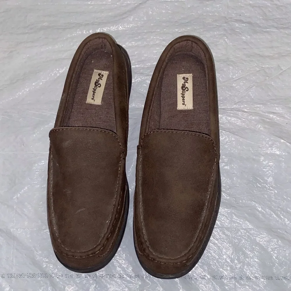 Hush Puppies My Slippers Leather Dark Brown Men's Loafers Size 10 US